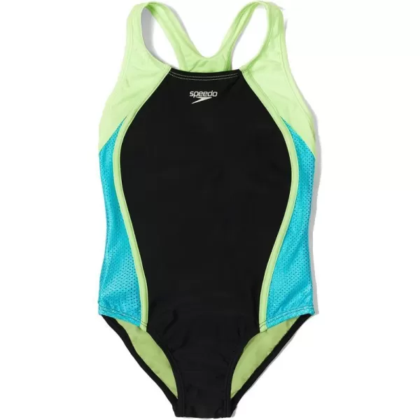 Speedo Girls Swimsuit One Piece Mesh Splice Thick StrapParadise Green