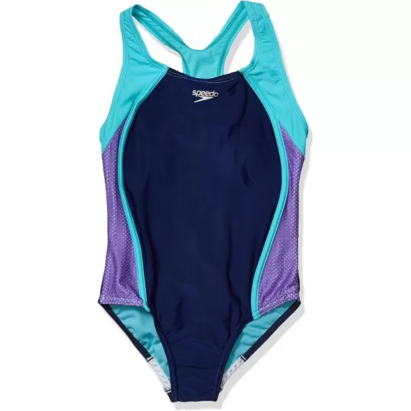 Speedo Girls Swimsuit One Piece Mesh Splice Thick StrapSweet Taro