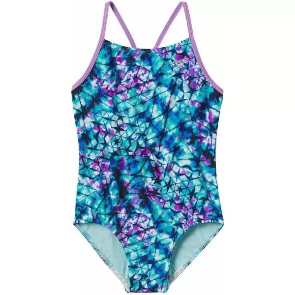 Speedo Girls Thin Strap One Piece SwimsuitDeep AquaPurple