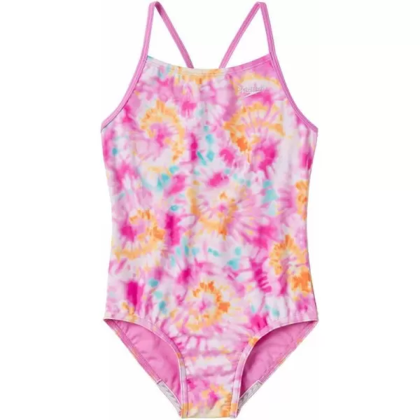 Speedo Girls Thin Strap One Piece SwimsuitWatercolor Pink