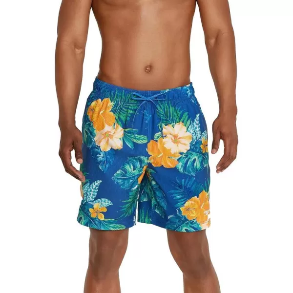 Speedo Mens Swim Trunk Mid Length Redondo FloralFine Palace Blue