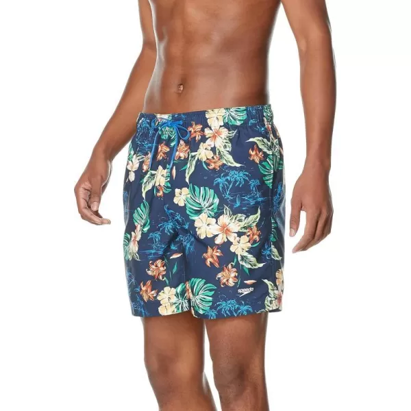 Speedo Mens Swim Trunk Mid Length Redondo FloralIsland Vision Peacoat