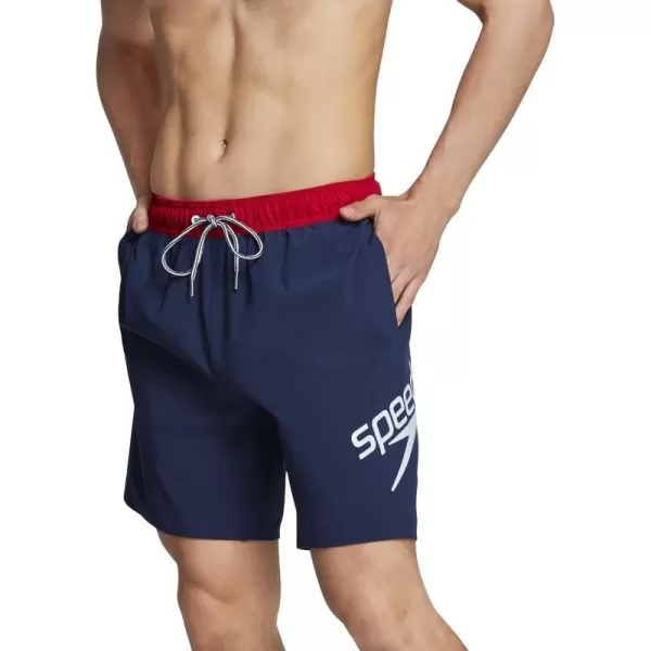 Speedo Mens Swim Trunk Mid Length Redondo SolidRedWhiteBlue