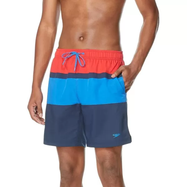 Speedo Mens Swim Trunk Mid Length Redondo StripeHigh Risk Red Block