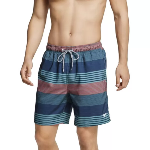 Speedo Mens Swim Trunk Mid Length Redondo StripeOil Blue