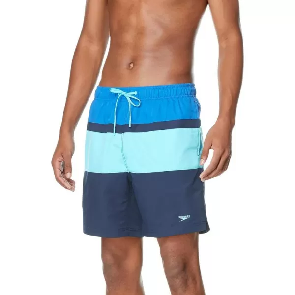 Speedo Mens Swim Trunk Mid Length Redondo StripePeacoat Block