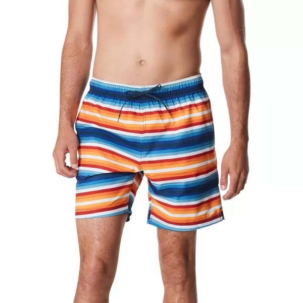 Speedo Mens Swim Trunk Mid Length Redondo StripePipeline Molten Lava