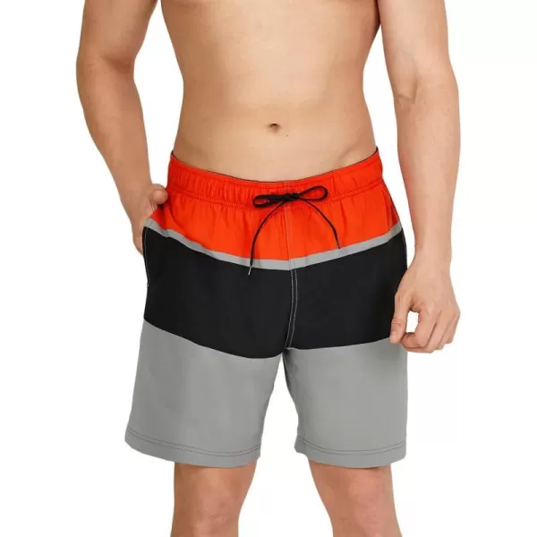 Speedo Mens Swim Trunk Mid Length Redondo StripeSpicy Orange Block