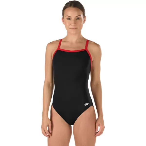 Speedo Womens Swimsuit One Piece Endurance Flyback Solid Adult Team ColorsBlackRed