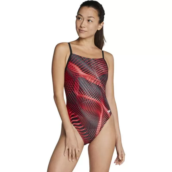 Speedo Womens Swimsuit One Piece PowerFlex Flyback Printed Adult Team ColorsCoded Riff Red