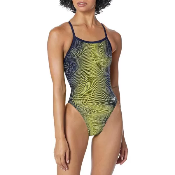 Speedo Womens Swimsuit One Piece PowerFlex Flyback Printed Adult Team ColorsHydro NavyGold