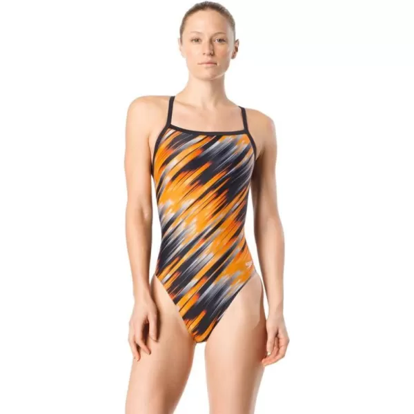 Speedo Womens Swimsuit One Piece Powerflex Flyback Striped Adult Team ColorsReigning Speedo Orange