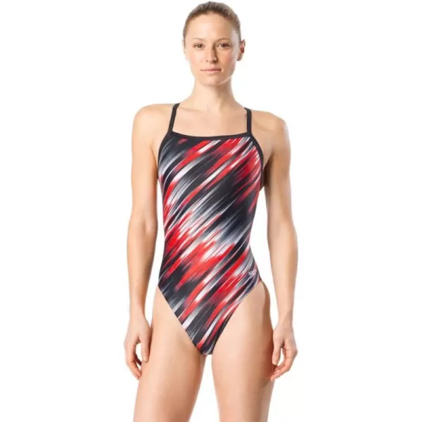 Speedo Womens Swimsuit One Piece Powerflex Flyback Striped Adult Team ColorsReigning Speedo Red