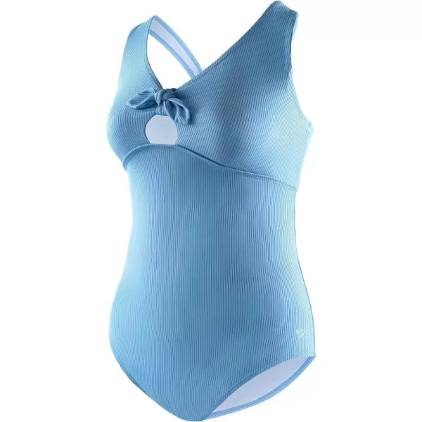 Speedo Womens Swimsuit One Piece Tie Front Plus Size RibbedRobbia Blue