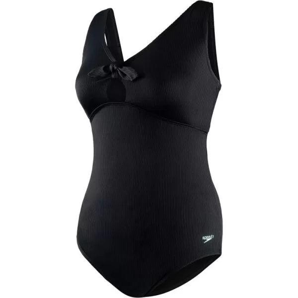 Speedo Womens Swimsuit One Piece Tie Front Plus Size RibbedSpeedo Black