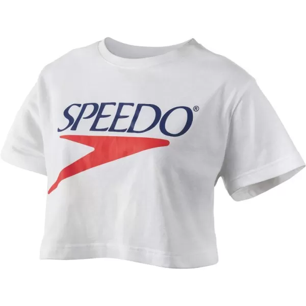 Speedo Womens TShirt Short Sleeve Crew Neck Vintage CropWhite