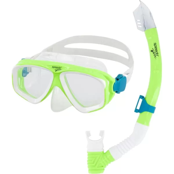 Speedo Kids Swim Snorkel Dive Mask AntiFog with Nose Cover Adventure SeriesMS Green GeckoClear