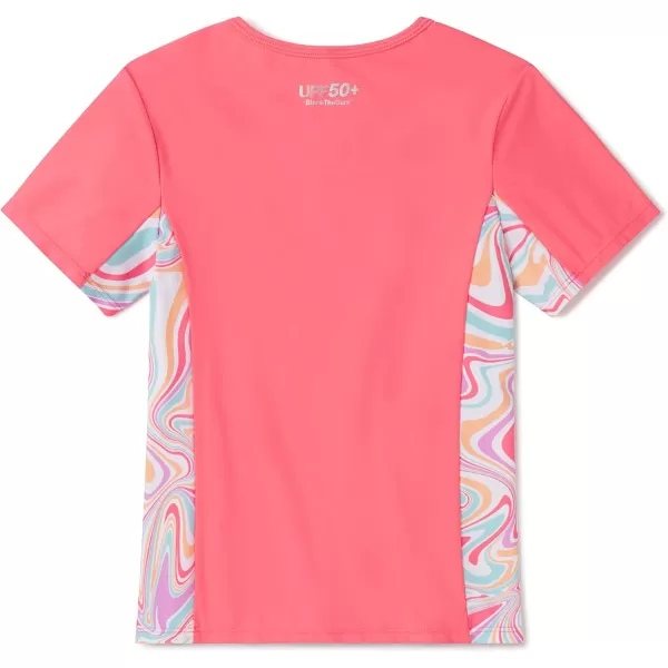 Speedo Girls UV Swim Shirt Short Sleeve Printed RashguardCoral Paradise