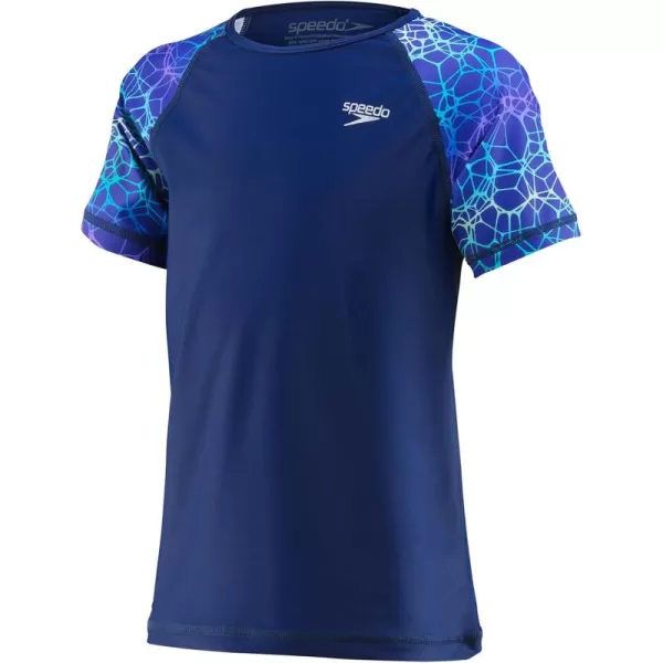 Speedo Girls UV Swim Shirt Short Sleeve Printed RashguardBlue Harmony