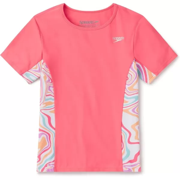 Speedo Girls UV Swim Shirt Short Sleeve Printed RashguardCoral Paradise