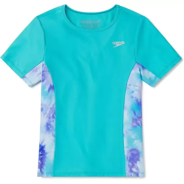 Speedo Girls UV Swim Shirt Short Sleeve Printed RashguardScuba Blue