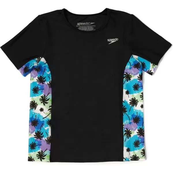 Speedo Girls UV Swim Shirt Short Sleeve Printed RashguardSpeedo Black