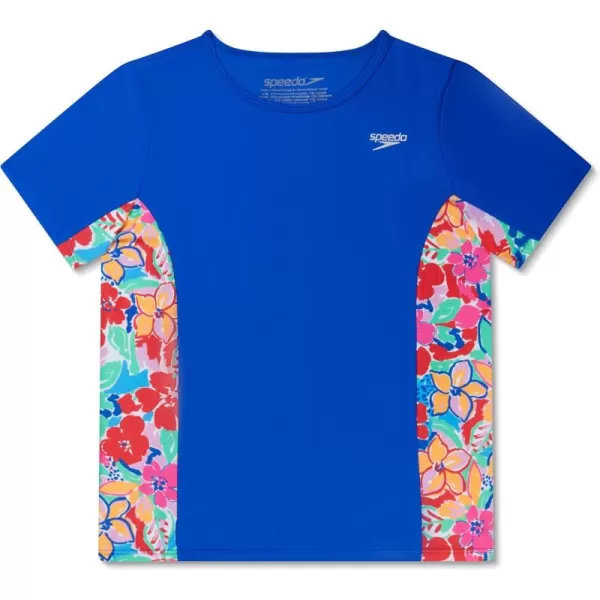 Speedo Girls UV Swim Shirt Short Sleeve Printed RashguardTrue Cobalt