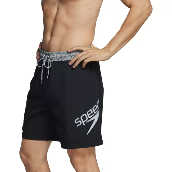 imageSpeedo Mens Swim Trunk Mid Length Redondo SolidSpeedo BlackGrey