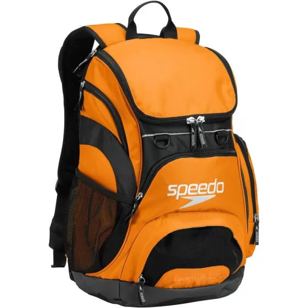 imageSpeedo Unisex Large Teamster 20 Backpack 35Liter  Speedo BlackBright MarigoldBlack