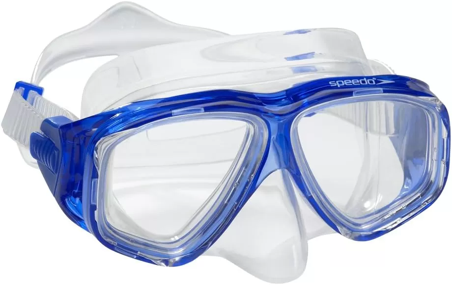 imageSpeedo UnisexAdult Swim Snorkel Dive Mask AntiFog with Nose Cover Adventure SeriesM Blue