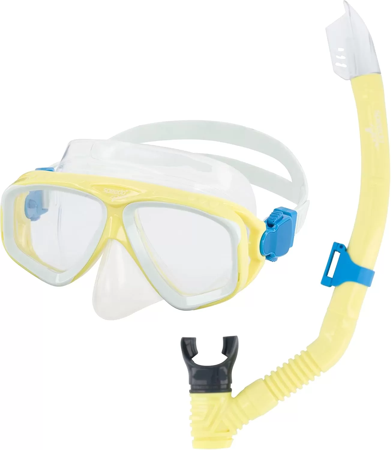 imageSpeedo UnisexAdult Swim Snorkel Dive Mask AntiFog with Nose Cover Adventure SeriesMS Blazing YellowClear