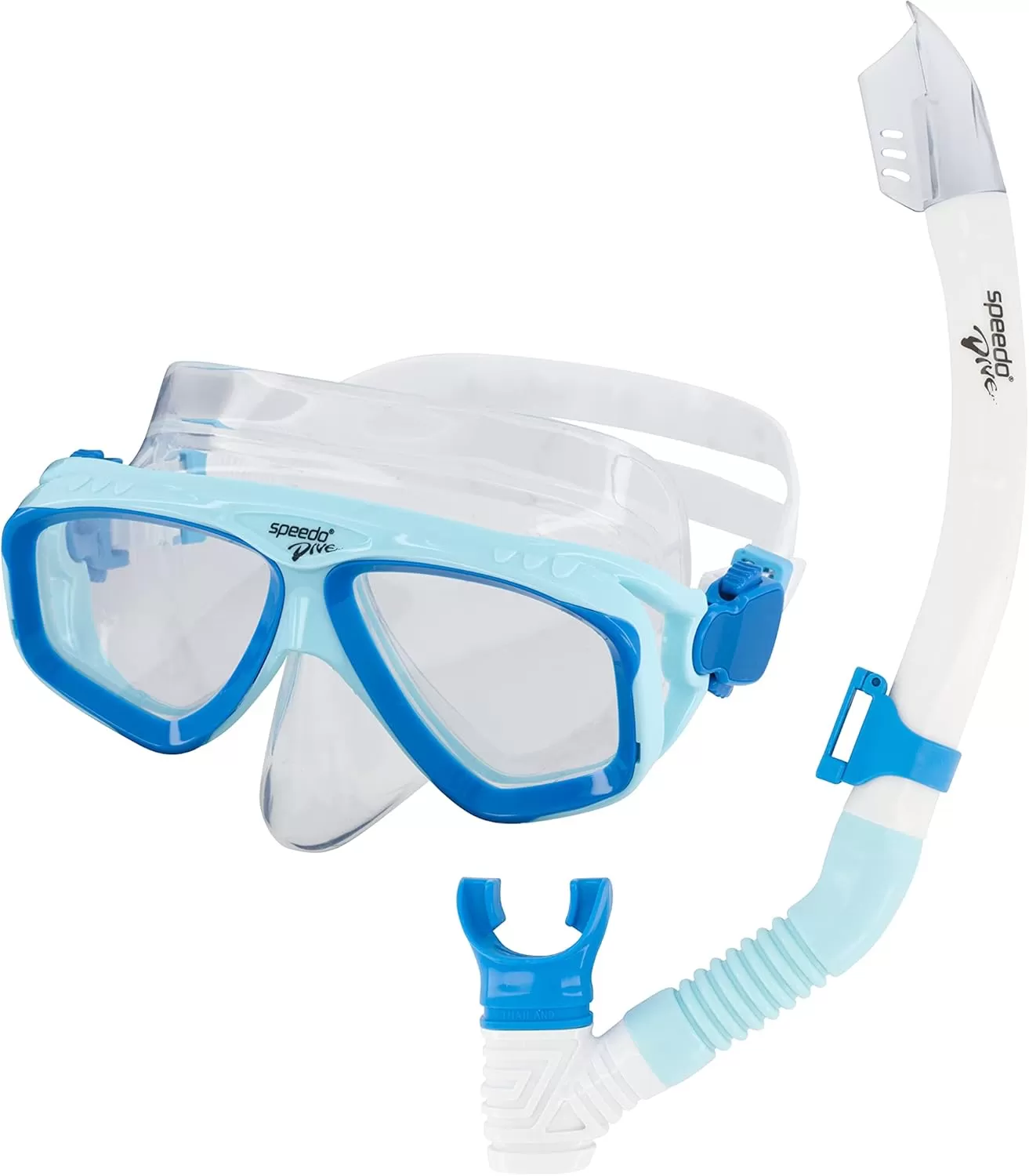 imageSpeedo UnisexAdult Swim Snorkel Dive Mask AntiFog with Nose Cover Adventure SeriesMS Cool BlueClear