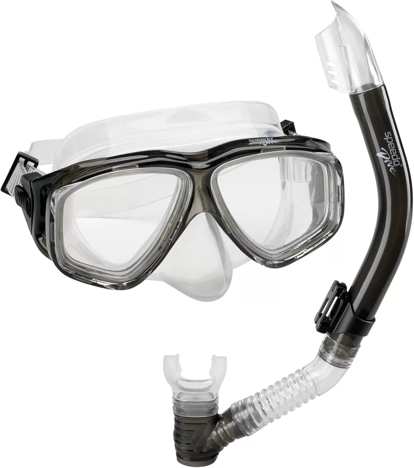 imageSpeedo UnisexAdult Swim Snorkel Dive Mask AntiFog with Nose Cover Adventure SeriesMS Smoke