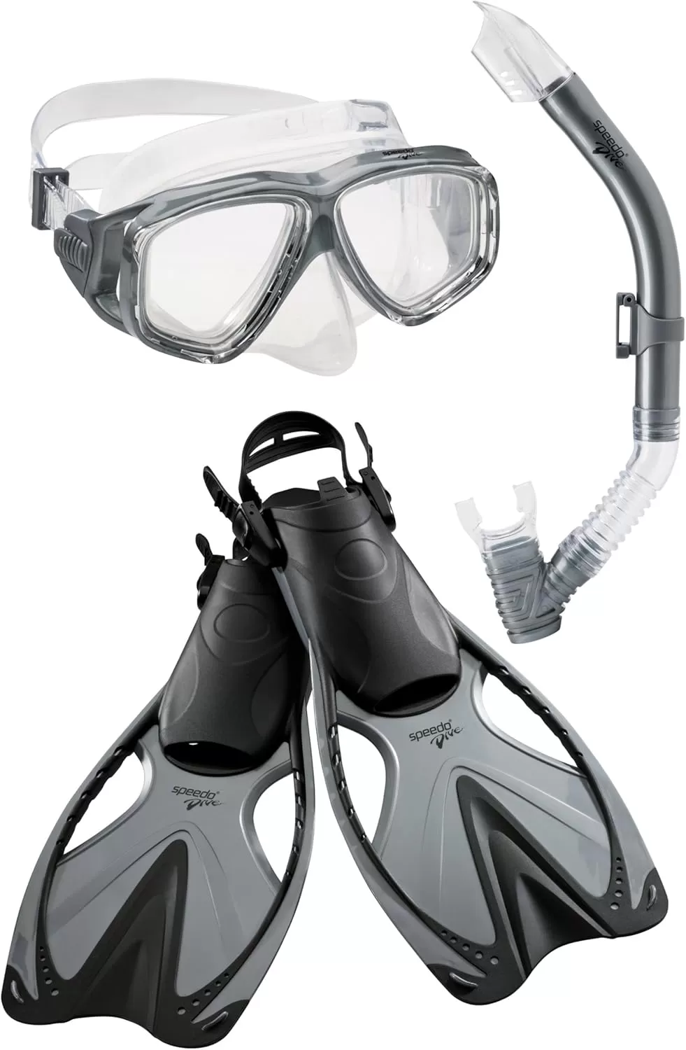 imageSpeedo UnisexAdult Swim Snorkel Dive Mask AntiFog with Nose Cover Adventure SeriesMSF Silver