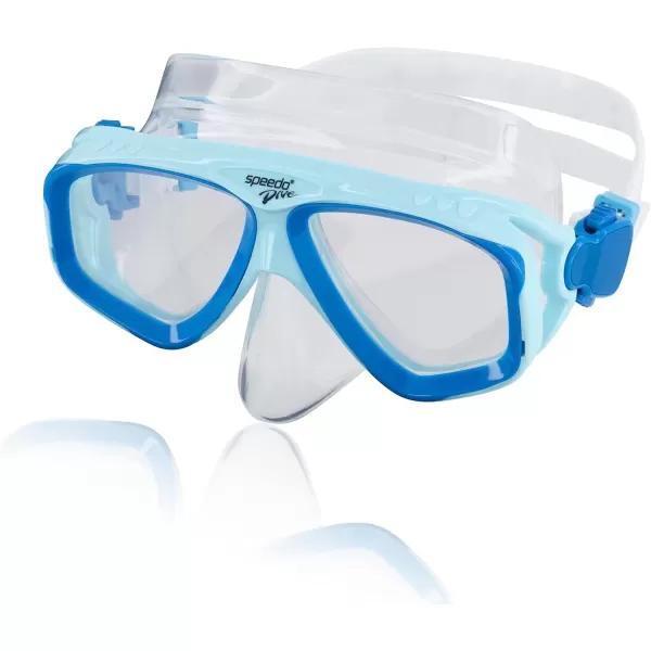 imageSpeedo UnisexAdult Swim Snorkel Dive Mask AntiFog with Nose Cover Adventure SeriesM Cool BlueClear