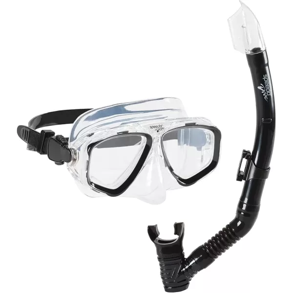 imageSpeedo UnisexAdult Swim Snorkel Dive Mask AntiFog with Nose Cover Adventure SeriesMS BlackBlack