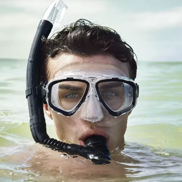 imageSpeedo UnisexAdult Swim Snorkel Dive Mask AntiFog with Nose Cover Adventure SeriesMS BlackBlack