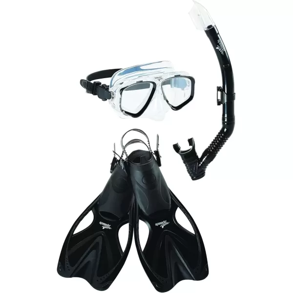 imageSpeedo UnisexAdult Swim Snorkel Dive Mask AntiFog with Nose Cover Adventure SeriesMSF BlackBlack