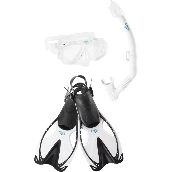 imageSpeedo UnisexAdult Swim Snorkel Dive Mask AntiFog with Nose Cover Adventure SeriesMSF BlackWhite