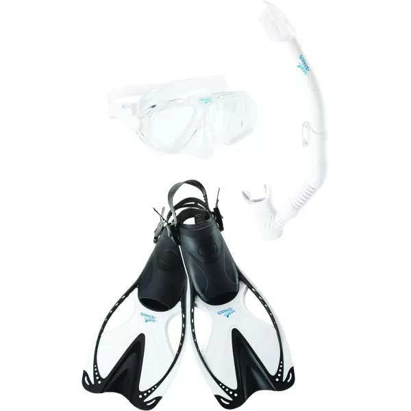 imageSpeedo UnisexAdult Swim Snorkel Dive Mask AntiFog with Nose Cover Adventure SeriesMSF BlackWhite