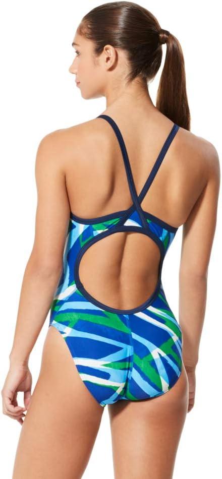 imageSpeedo Womens Swimsuit One Piece PowerFlex Flyback Printed Adult Team ColorsHigher Level BlueGreen