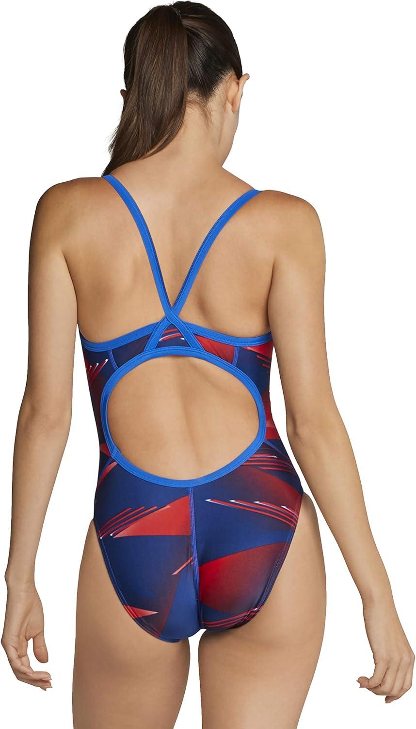 imageSpeedo Womens Swimsuit One Piece PowerFlex Flyback Printed Adult Team ColorsLane Game RedWhiteBlue