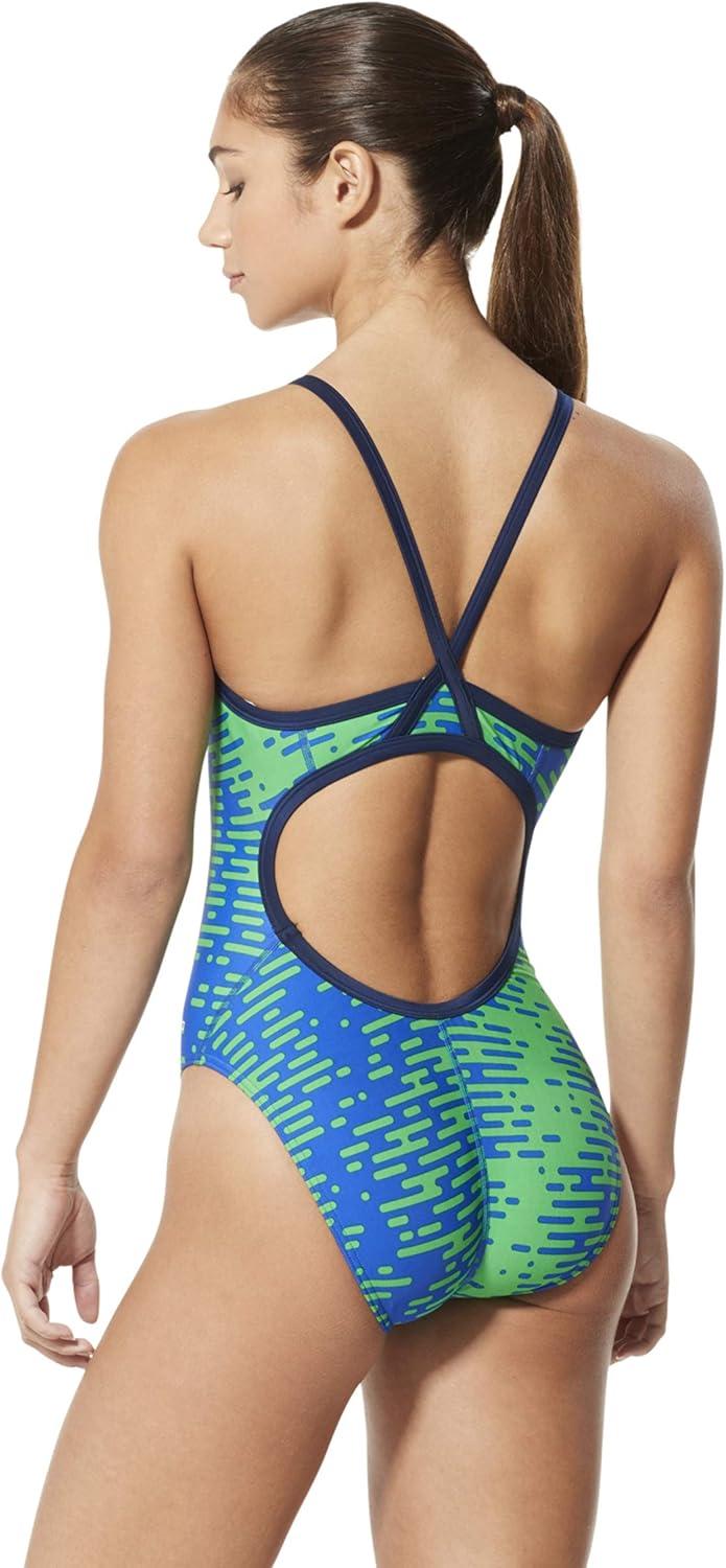 imageSpeedo Womens Swimsuit One Piece PowerFlex Flyback Printed Adult Team ColorsModern BlueGreen