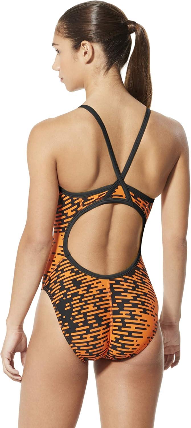 imageSpeedo Womens Swimsuit One Piece PowerFlex Flyback Printed Adult Team ColorsModern Speedo Orange