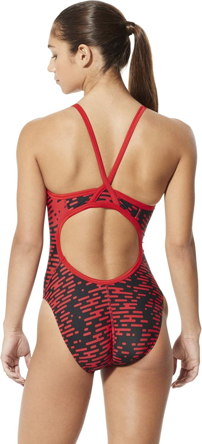 imageSpeedo Womens Swimsuit One Piece PowerFlex Flyback Printed Adult Team ColorsModern Speedo Red
