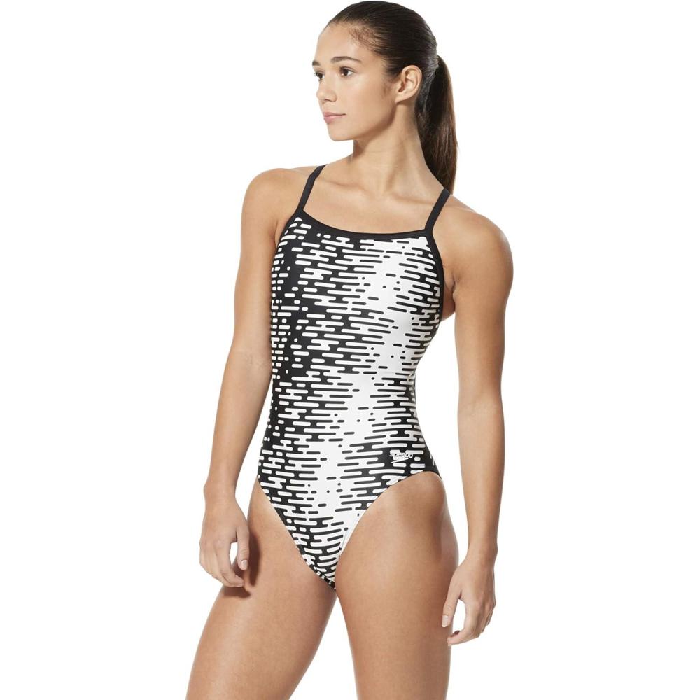 imageSpeedo Womens Swimsuit One Piece PowerFlex Flyback Printed Adult Team ColorsModern Speedo Black