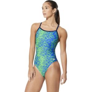 imageSpeedo Womens Swimsuit One Piece PowerFlex Flyback Printed Adult Team ColorsModern BlueGreen
