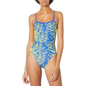 imageSpeedo Womens Swimsuit One Piece PowerFlex Flyback Printed Adult Team ColorsModern SapphireGold