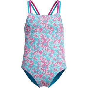 imageSpeedo Girls Swimsuit One Piece Thin StrapsWavy Daisy Blue