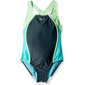 imageSpeedo Girls Swimsuit One Piece Mesh Splice Thick StrapMesh Asphalt